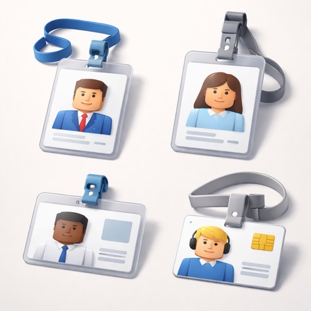 Employee ID badges and access cards — uniform photos for corporate onboarding.