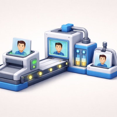 Automated workflow: upload photo → compliant badge output.