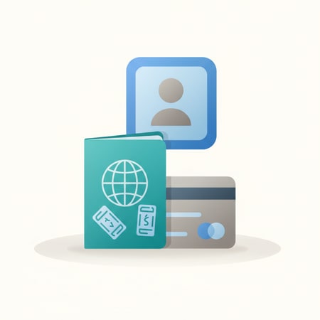 US passport booklet and printed 2×2 passport photos on a desk — photo guides for passport, visa and ID documents