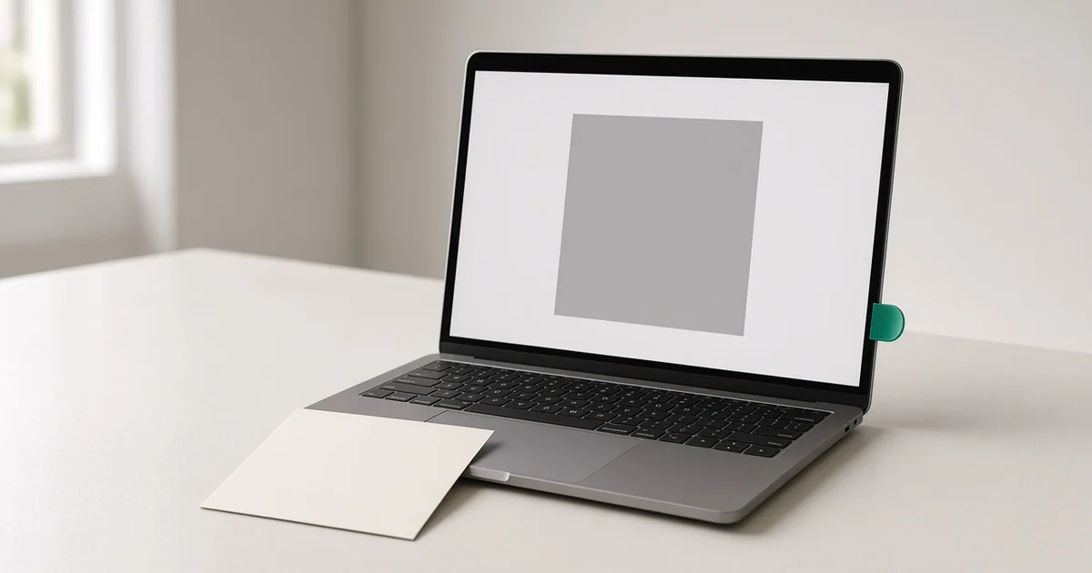 A laptop showing one blank square beside a matching print
