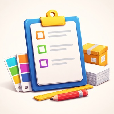 Retail print checklist: file, size, pickup.